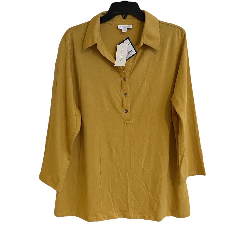 NEW Charter Club Women's Size XXL Supima Cotton Mustard Yellow Pullover Top
